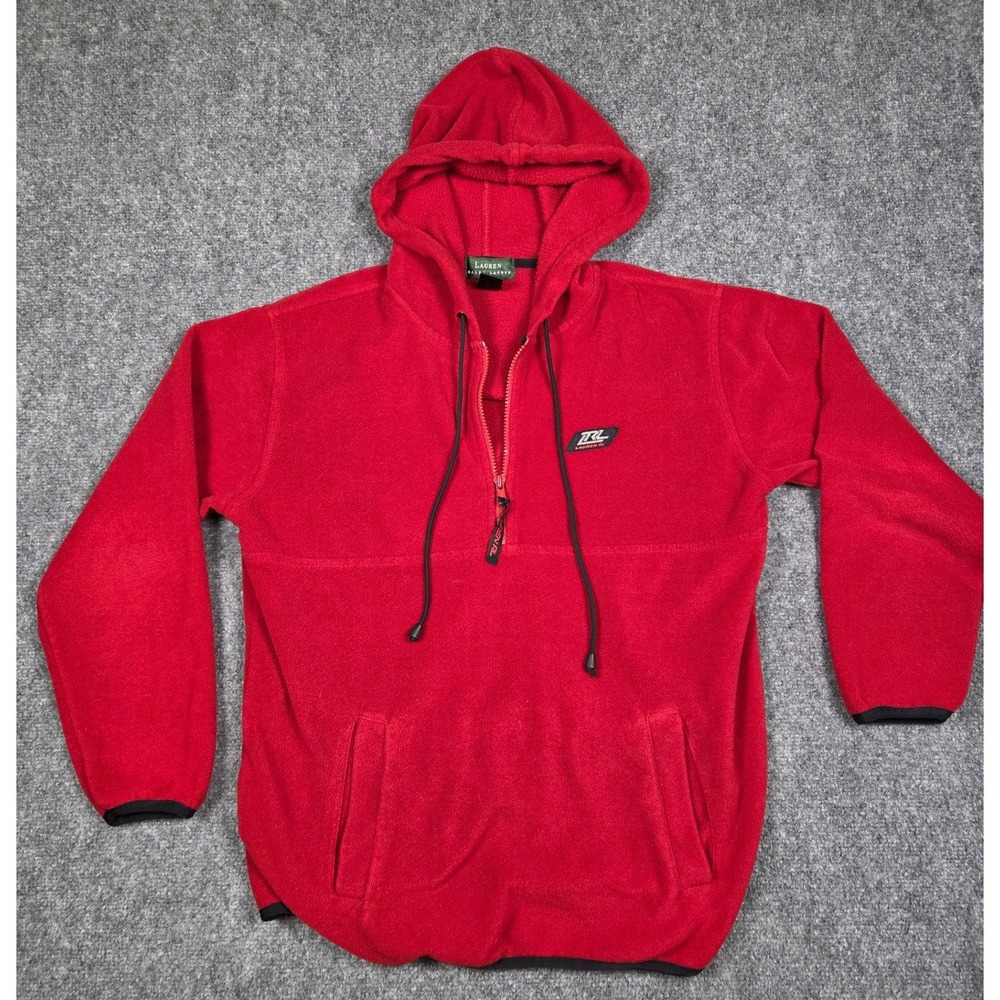 Lauren Ralph Lauren Fleece Hoodie Women Size Small Red Quarter Zip Pullover RL
